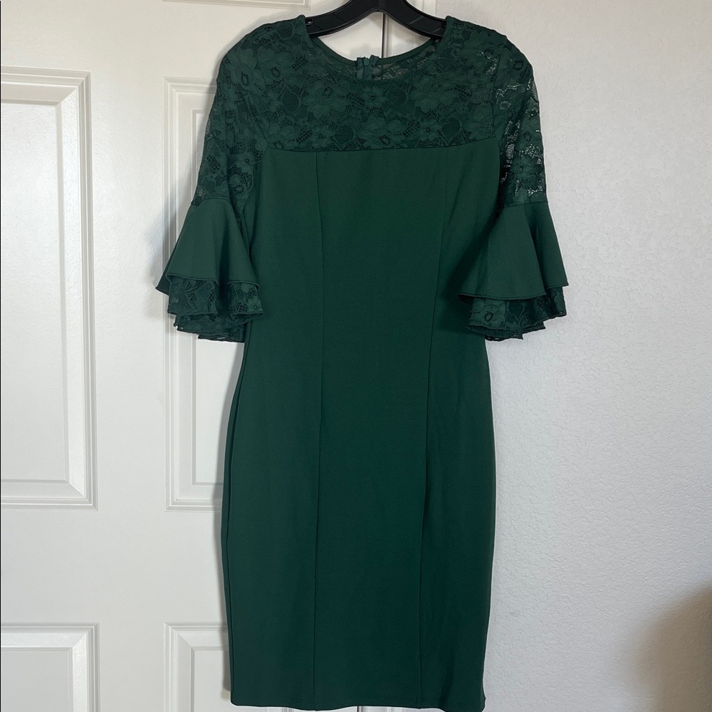 Ryan Michelle Elegant Green Lace Sleeve Dress